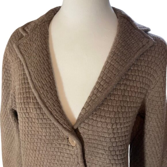 Talbots Pure Merino Cardigan Med Brown /Taupe Textured V-Neck Collar, EUC, Large - Picture 4 of 15
